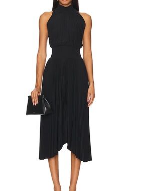 A.L.C. Black Pleated Halter Midi Dress